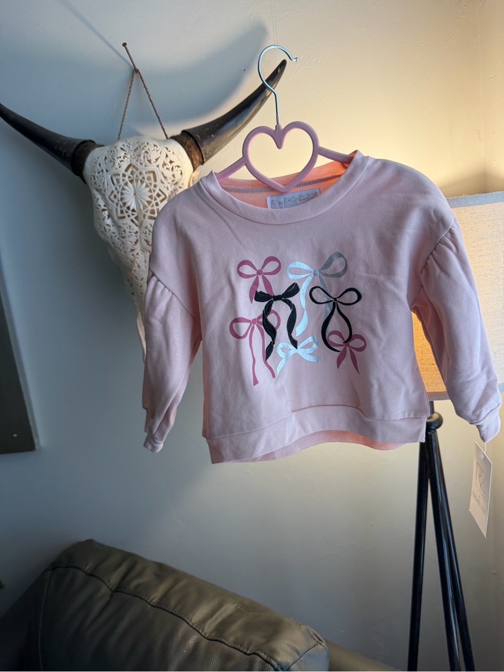 Rachel Zoe Light Pink Girls Pullover Sweatshirt with Bow Graphics